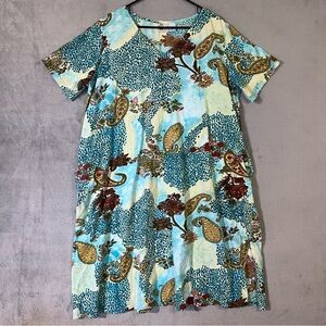 Daffodil by Loungees Mumu House Dress Blue Paisley Womens Plus Sz 2X 100% Cotton
